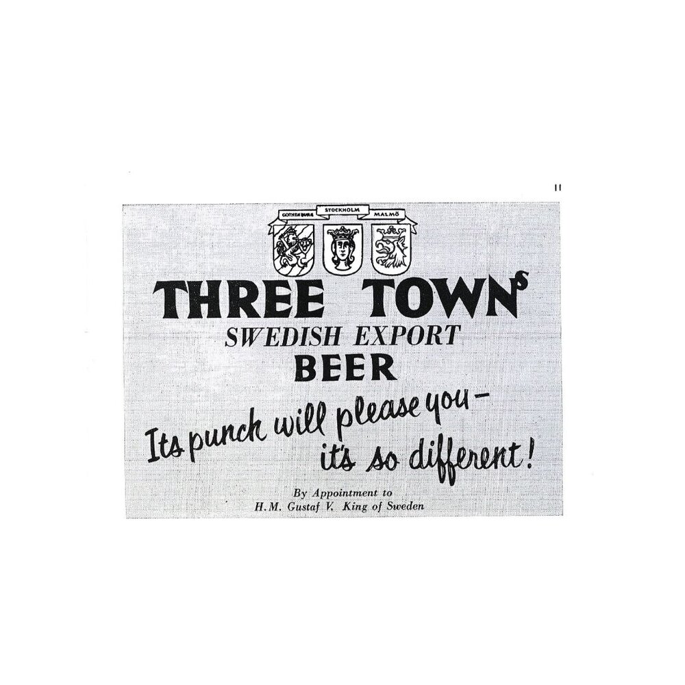 Three Town Swedish Export Beer Sweden Advertisement 1950s Vintage Print Ad